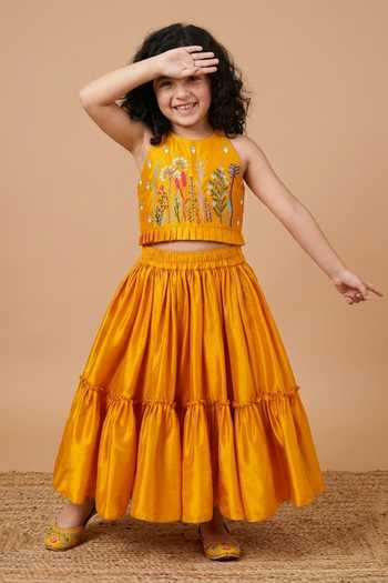 Buy Byb Premium Orange Silk Embroidery Top And Skirt Set Online at Aza Fashions Buy_Byb Premium_Orange Silk Embroidery Top And Skirt Set _Online_at_Aza_Fashions