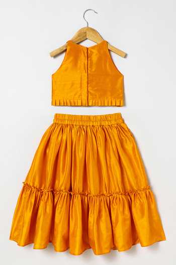 Shop Byb Premium Orange Silk Embroidery Top And Skirt Set Online at Aza Fashions Shop_Byb Premium_Orange Silk Embroidery Top And Skirt Set _Online_at_Aza_Fashions