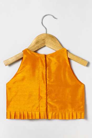 Buy Byb Premium Orange Silk Embroidery Top And Skirt Set Buy_Byb Premium_Orange Silk Embroidery Top And Skirt Set