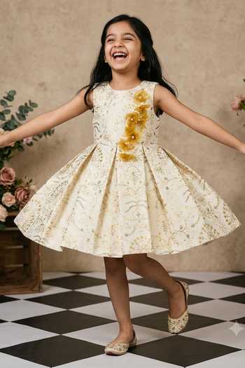 Byb Premium Off White Embroidered Dress 