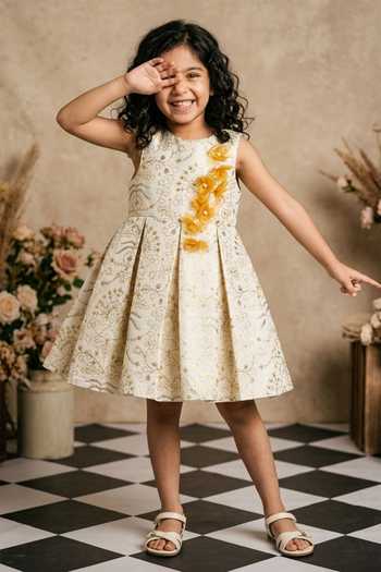Buy_Byb Premium_Off White Silk Fabric Flowers Embroidered Dress _Online_at_Aza_Fashions