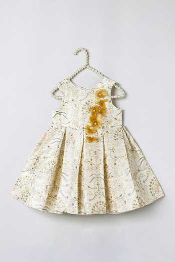 Shop_Byb Premium_Off White Silk Fabric Flowers Embroidered Dress _Online_at_Aza_Fashions