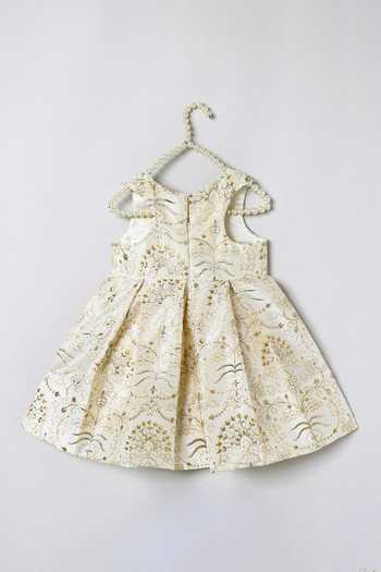 Byb Premium_Off White Silk Fabric Flowers Embroidered Dress _at_Aza_Fashions