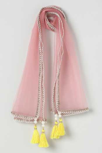 Buy_Byb Premium_Pink Cotton, Chanderi Mirror Embellished Lehenga Set 