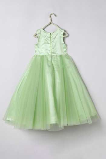 Shop_Byb Premium_Green Cotton, Tulle Floral Applique Dress _Online_at_Aza_Fashions