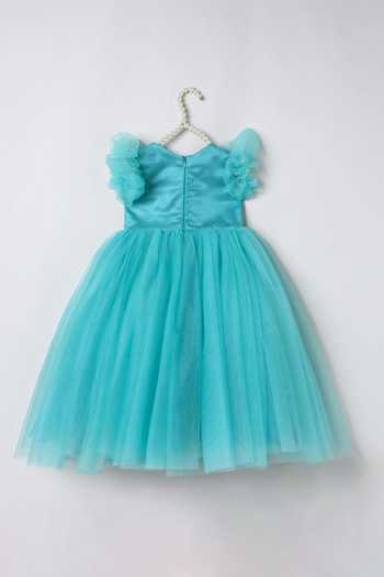 Buy Byb Premium Turquoise Cotton, Tulle Hand Embroidered Dress Online at Aza Fashions Buy_Byb Premium_Turquoise Cotton, Tulle Hand Embroidered Dress _Online_at_Aza_Fashions