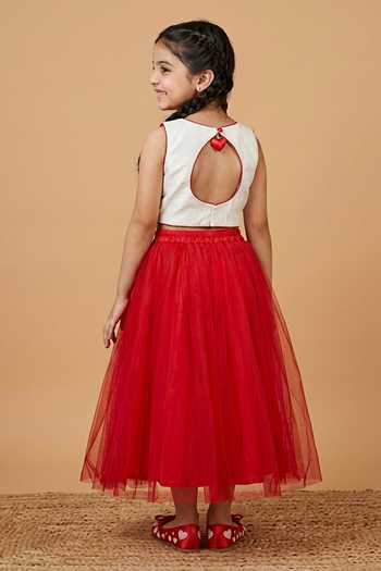 Byb Premium Heart Motif Embroidered Top & Tulle Net Skirt Set 