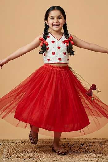 Byb Premium Red Cotton, Tulle Beads Heart Motif Embroidered Top And Net Skirt Set Online at Aza Fashions Byb Premium_Red Cotton, Tulle Beads Heart Motif Embroidered Top And Net Skirt Set _Online_at_Aza_Fashions