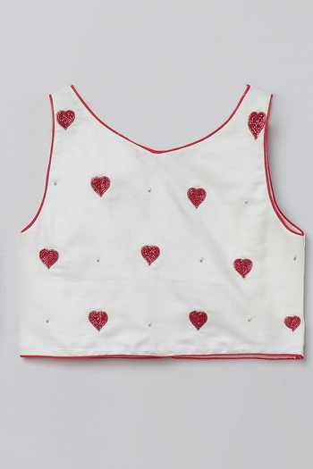 Buy Byb Premium Red Cotton, Tulle Beads Heart Motif Embroidered Top And Net Skirt Set Buy_Byb Premium_Red Cotton, Tulle Beads Heart Motif Embroidered Top And Net Skirt Set