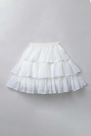 Shop_Byb Premium_White Georgette, Silk Pearls Embroidered Top Tiered Skirt Set 