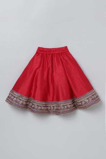 Buy_Byb Premium_Red Silk Beads Bird Hand Embroidered Lehenga Set 