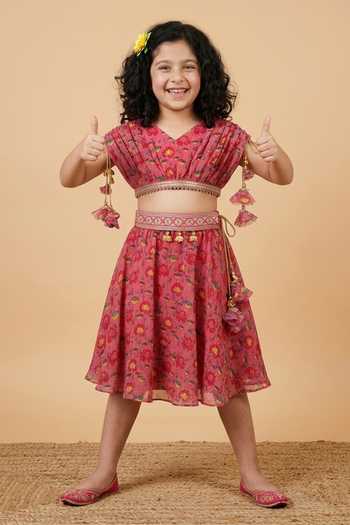 Byb Premium Lotus Print Pleated Top & Skirt Set 