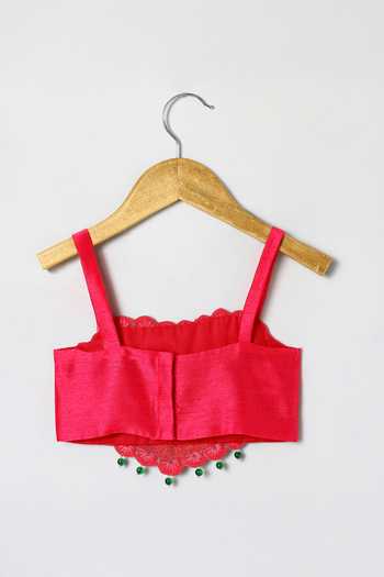 Shop_Byb Premium_Pink Cotton, Chanderi Beaded Hand Embroidered Top With Lehenga _Online_at_Aza_Fashions