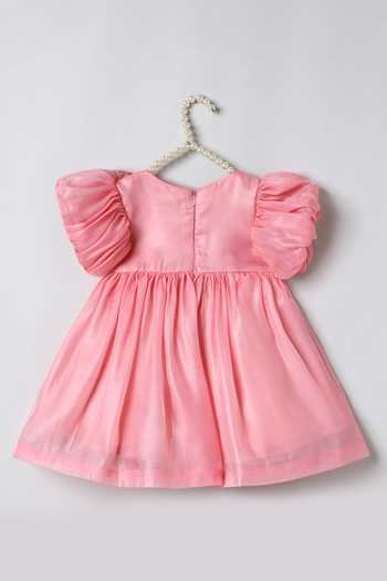 Buy_Byb Premium_Pink Cotton, Chanderi, Tissue Hand Embroidered Dress _Online_at_Aza_Fashions