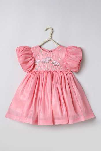 Shop_Byb Premium_Pink Cotton, Chanderi, Tissue Hand Embroidered Dress _Online_at_Aza_Fashions