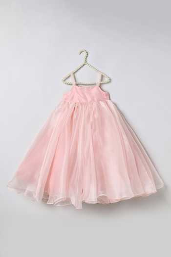 Byb Premium_Pink Organza, Chanderi Hand Embroidered Dress _Online_at_Aza_Fashions