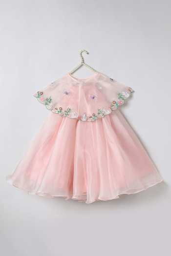Buy_Byb Premium_Pink Organza, Chanderi Hand Embroidered Dress _Online_at_Aza_Fashions