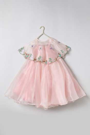 Shop_Byb Premium_Pink Organza, Chanderi Hand Embroidered Dress _Online_at_Aza_Fashions