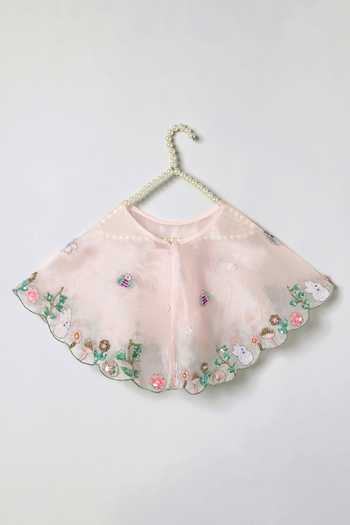 Byb Premium_Pink Organza, Chanderi Hand Embroidered Dress _at_Aza_Fashions