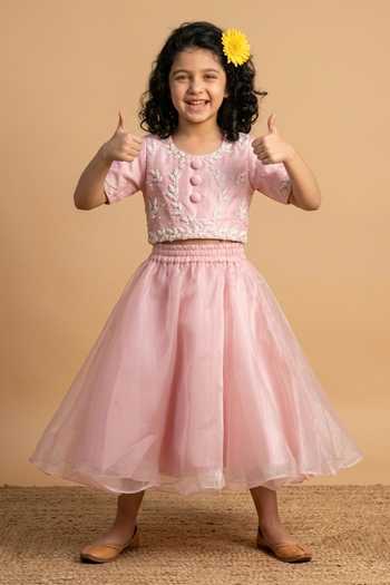 Buy Byb Premium Pink Organza Pearls Embroidered Top Flared Lehenga Set Online at Aza Fashions Buy_Byb Premium_Pink Organza Pearls Embroidered Top Flared Lehenga Set _Online_at_Aza_Fashions