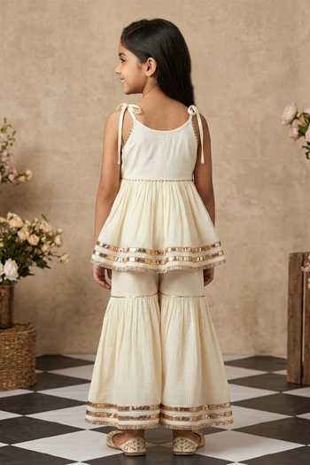 Byb Premium Embellished Off White Top & Palazzo Set 