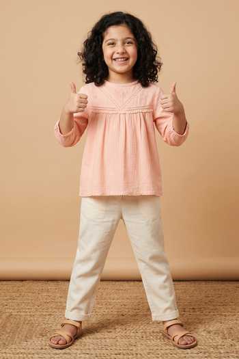 Buy_Byb Premium_Peach Denim Placement Embroidered Top _Online_at_Aza_Fashions