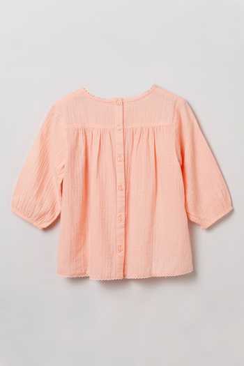 Byb Premium_Peach Denim Placement Embroidered Top _at_Aza_Fashions