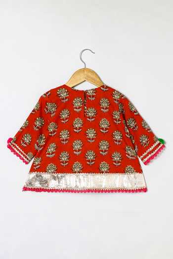 Shop_Byb Premium_Maroon Cotton Zari Embellished Kurta And Green Dhoti Pant Set 