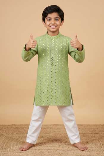 Buy Byb Premium Green Chanderi Embroidery Sage Kurta And Pyjama Set at Aza Fashions Buy_Byb Premium_Green Chanderi Embroidery Sage Kurta And Pyjama Set _at_Aza_Fashions