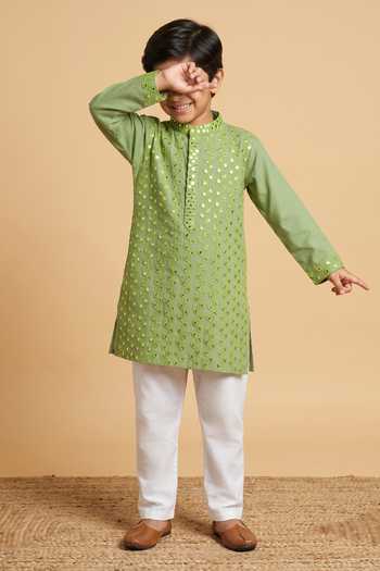 Byb Premium Green Chanderi Embroidery Sage Kurta And Pyjama Set Online at Aza Fashions Byb Premium_Green Chanderi Embroidery Sage Kurta And Pyjama Set _Online_at_Aza_Fashions