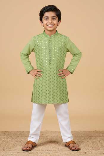 Buy Byb Premium Green Chanderi Embroidery Sage Kurta And Pyjama Set Online at Aza Fashions Buy_Byb Premium_Green Chanderi Embroidery Sage Kurta And Pyjama Set _Online_at_Aza_Fashions