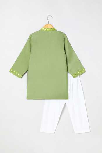 Buy Byb Premium Green Chanderi Embroidery Sage Kurta And Pyjama Set Buy_Byb Premium_Green Chanderi Embroidery Sage Kurta And Pyjama Set