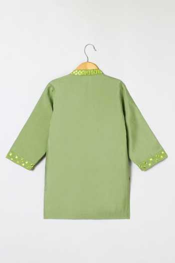 Shop Byb Premium Green Chanderi Embroidery Sage Kurta And Pyjama Set Shop_Byb Premium_Green Chanderi Embroidery Sage Kurta And Pyjama Set