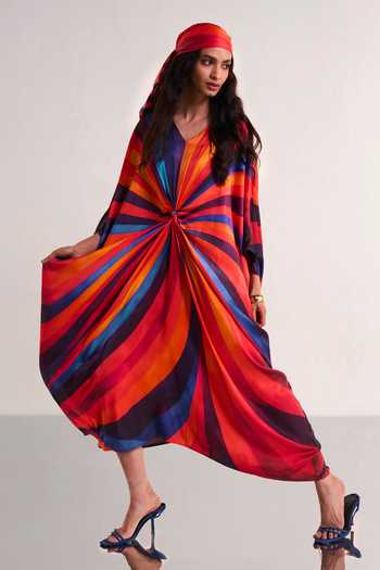 Dash And Dot Swirl Print Kaftan With Scarf 