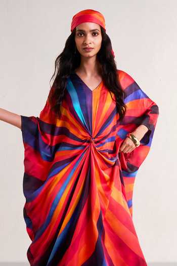 Dash And Dot Swirl Print Kaftan With Scarf 