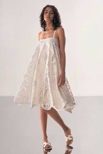 Shop Dash And Dot White Polyester Bandeau Neck Scalloped Lace Dress Online at Aza Fashions Shop_Dash And Dot_White Polyester Bandeau Neck Scalloped Lace Dress _Online_at_Aza_Fashions