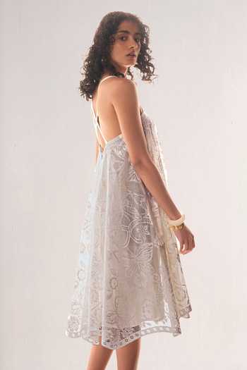 Dash And Dot White Polyester Bandeau Neck Scalloped Lace Dress at Aza Fashions Dash And Dot_White Polyester Bandeau Neck Scalloped Lace Dress _at_Aza_Fashions