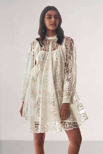 Dash And Dot Lace Work A Line Dress