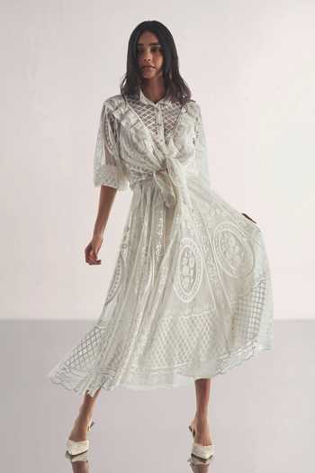 Dash And Dot White Polyester A-line Lace Skirt Online at Aza Fashions Dash And Dot_White Polyester A-line Lace Skirt _Online_at_Aza_Fashions