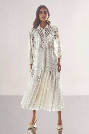 Buy Dash And Dot White Polyester A-line Lace Skirt Online at Aza Fashions Buy_Dash And Dot_White Polyester A-line Lace Skirt _Online_at_Aza_Fashions
