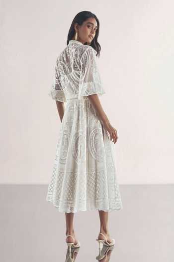 Dash And Dot Lace Ruffle Shirt & A-Line Skirt Set 