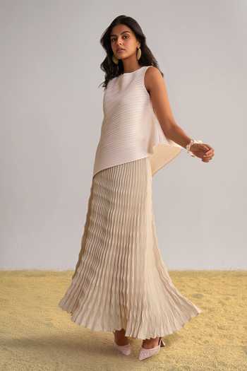 Dash And Dot Irregular Pleated Maxi Skirt
