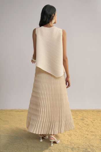 Dash And Dot Irregular Pleated Maxi Skirt