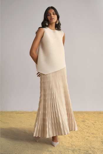 Dash And Dot Asymmetric Pleated Top & Skirt Set