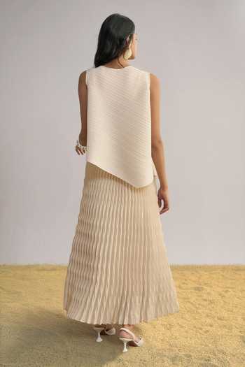 Dash And Dot Asymmetric Pleated Top & Skirt Set