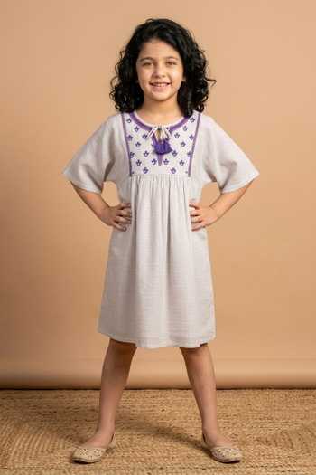 Shop_Byb Premium_Beige Linen Embroidered Dress 