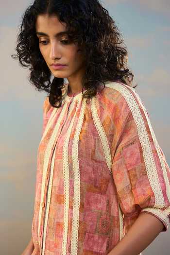 Buy Dash And Dot Multi Color Linen, Viscose Mandarin Collar Printed Dress Online at Aza Fashions Buy_Dash And Dot_Multi Color Linen, Viscose Mandarin Collar Printed Dress _Online_at_Aza_Fashions