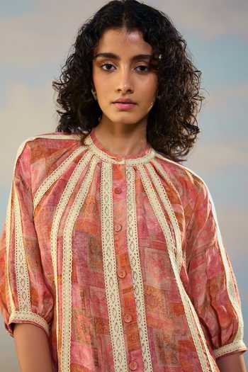 Shop Dash And Dot Multi Color Linen, Viscose Mandarin Collar Printed Dress Online at Aza Fashions Shop_Dash And Dot_Multi Color Linen, Viscose Mandarin Collar Printed Dress _Online_at_Aza_Fashions