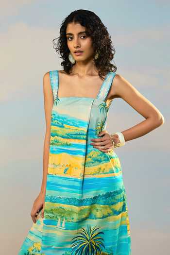 Buy Dash And Dot Multi Color Cotton Square Neck Scenic Print Maxi Dress Online at Aza Fashions Buy_Dash And Dot_Multi Color Cotton Square Neck Scenic Print Maxi Dress _Online_at_Aza_Fashions