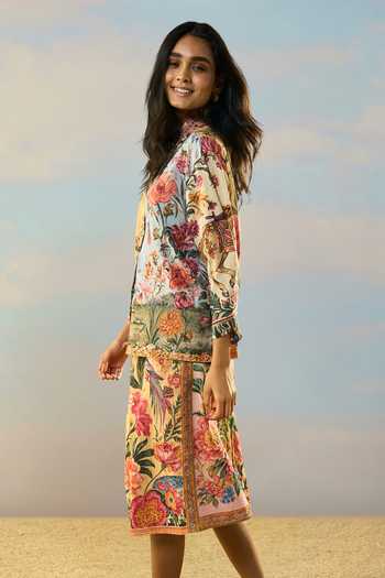 Dash And Dot Multi Color Viscose Collared Neck Coastal Print Shirt And Skirt Set Online at Aza Fashions Dash And Dot_Multi Color Viscose Collared Neck Coastal Print Shirt And Skirt Set _Online_at_Aza_Fashions